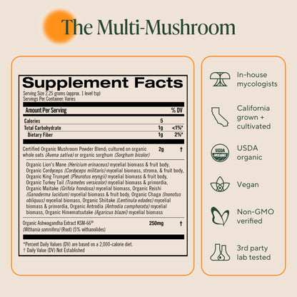 Om Master Blend Mushroom Powder – Organic Mushroom Supplement with 10 Mushrooms and Ashwagandha - Support Immunity, Gut Health & Stress Relief, 3.17 oz (40 Servings)