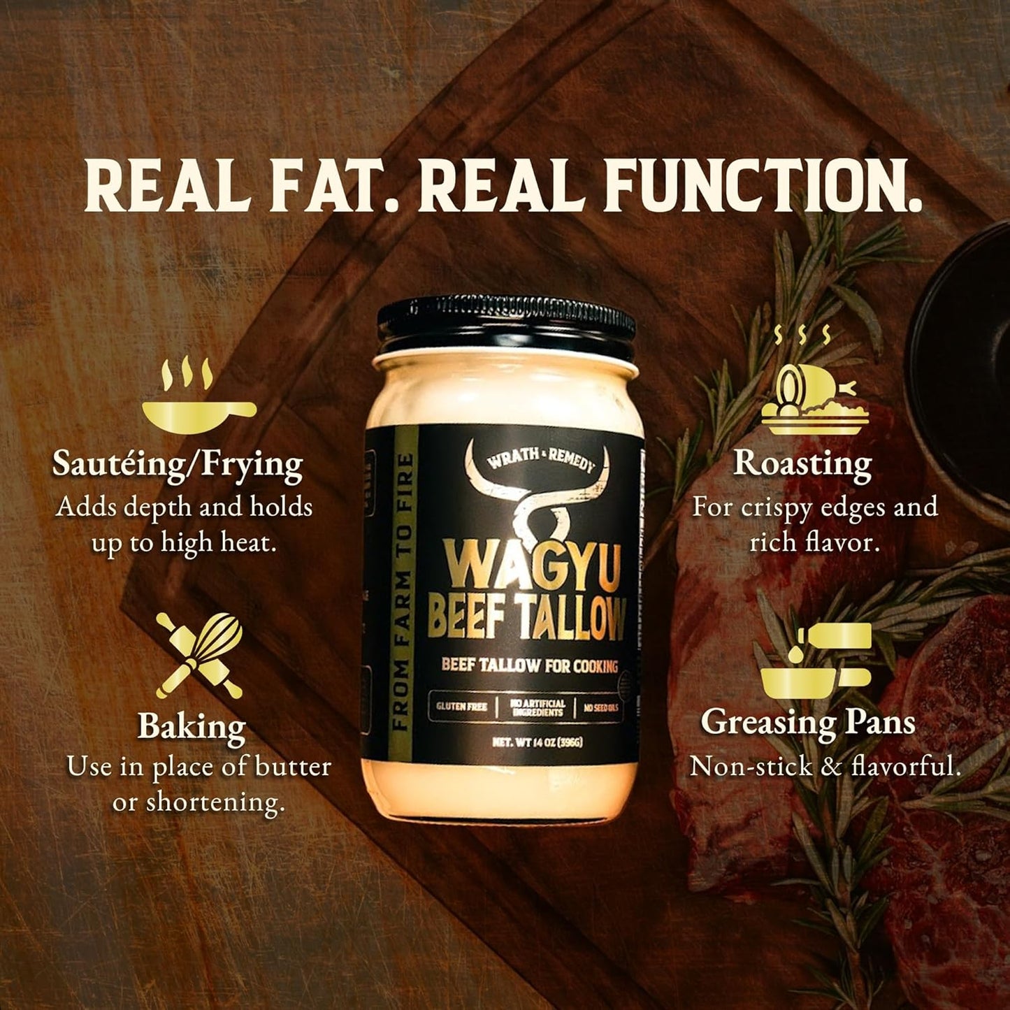 Wrath & Remedy Bundle of Wagyu Beef Tallow (14 OZ) & Unscented Whipped Tallow Honey Balm (4 OZ)