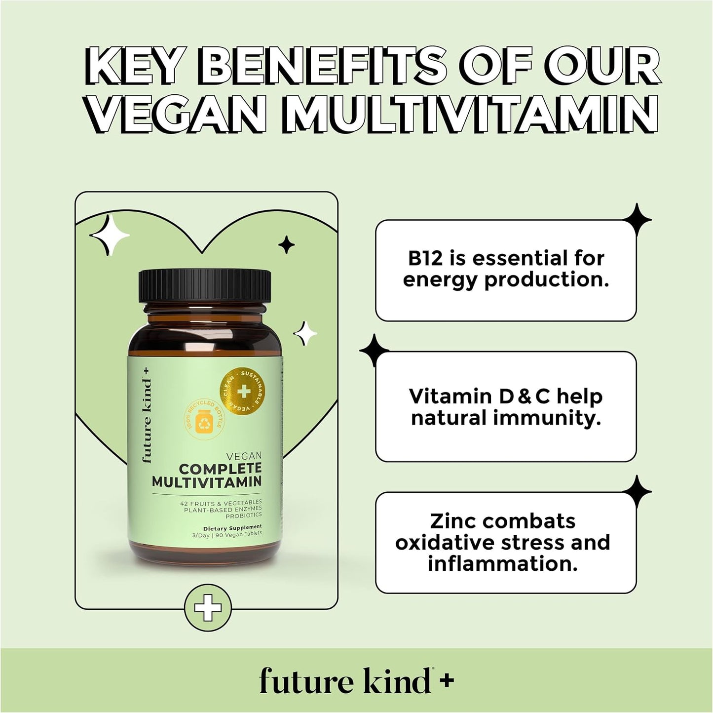 Future Kind Multivitamin Bundle - Vegan Complete Multivitamin and Vegan Essential Multivitamin - Vegan Vitamin B12, Omega 3, and Vitamin D3 - Complete Multivitamin, 42 Vitamins in 1 for Men and Women