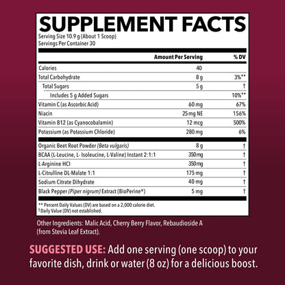 Organic Beet Root Powder with BCAA and L-Arginine for Energy and Stamina Support