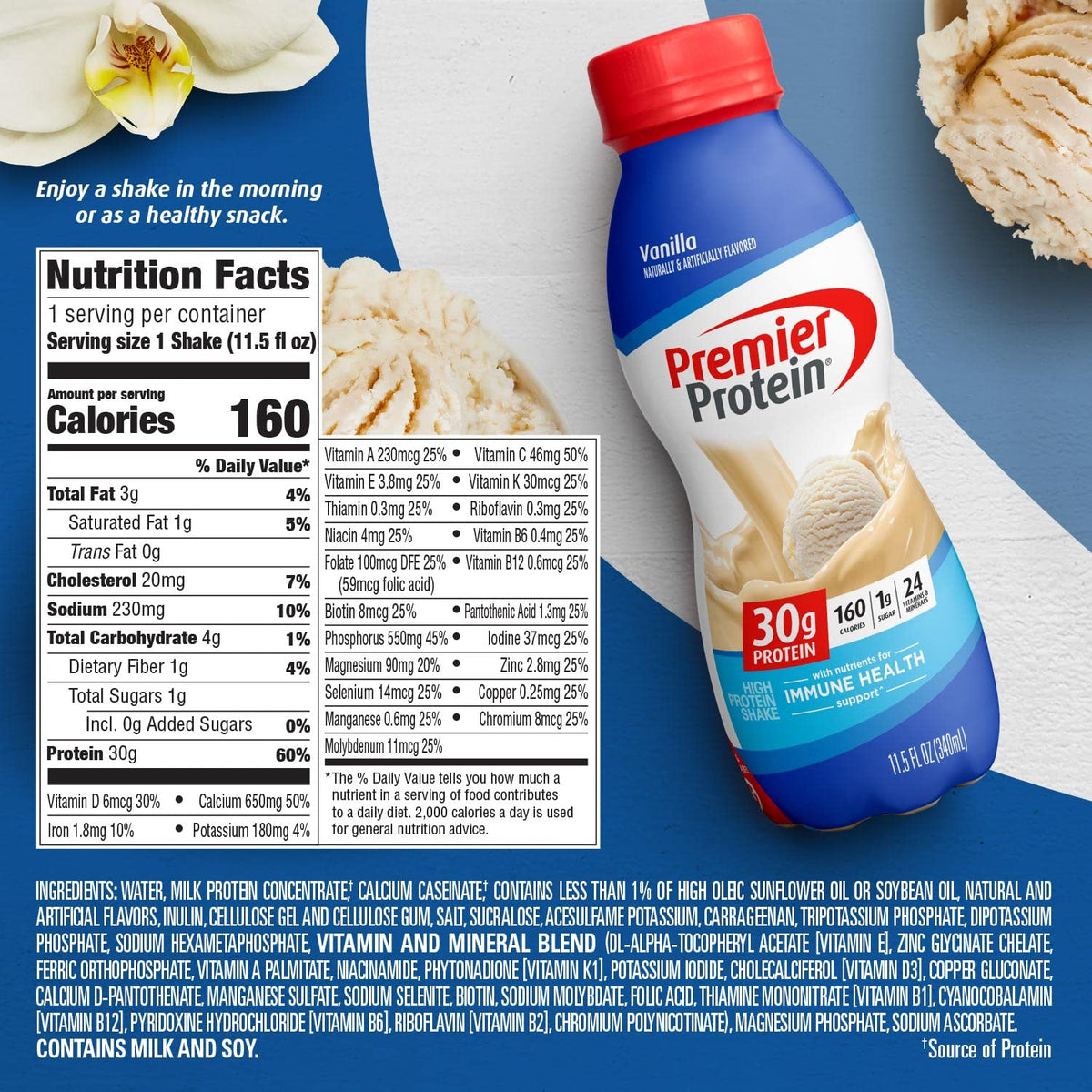Premier Protein Shake Bottle, Vanilla, Liquid, Powder, keto, 30g Protein, 1g Sugar