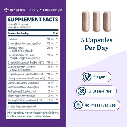 Urinari-X - Urinary Tract Support - Fast Acting UTI Relief - Vitamin Supplement for Healthy Bladder Function & Immunity - D-Mannose, Cranberry, Caprylic Acid, Uva Ursi & Grapefruit - 90 Capsules