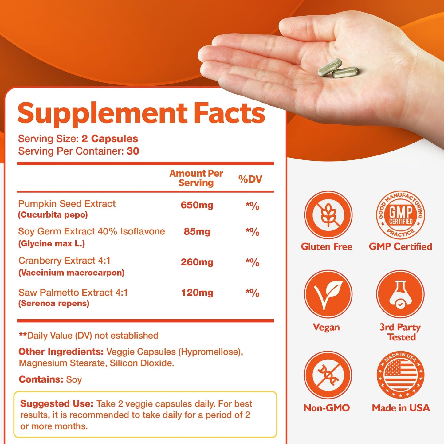 Happee Bladder Control Supplement for Women & Men - Pumpkin Seed Extract, Soy Germ, Saw Palmetto & Cranberry Blend - Bladder Support for Urinary Frequency, Leaks & Urgency - 60 Capsules