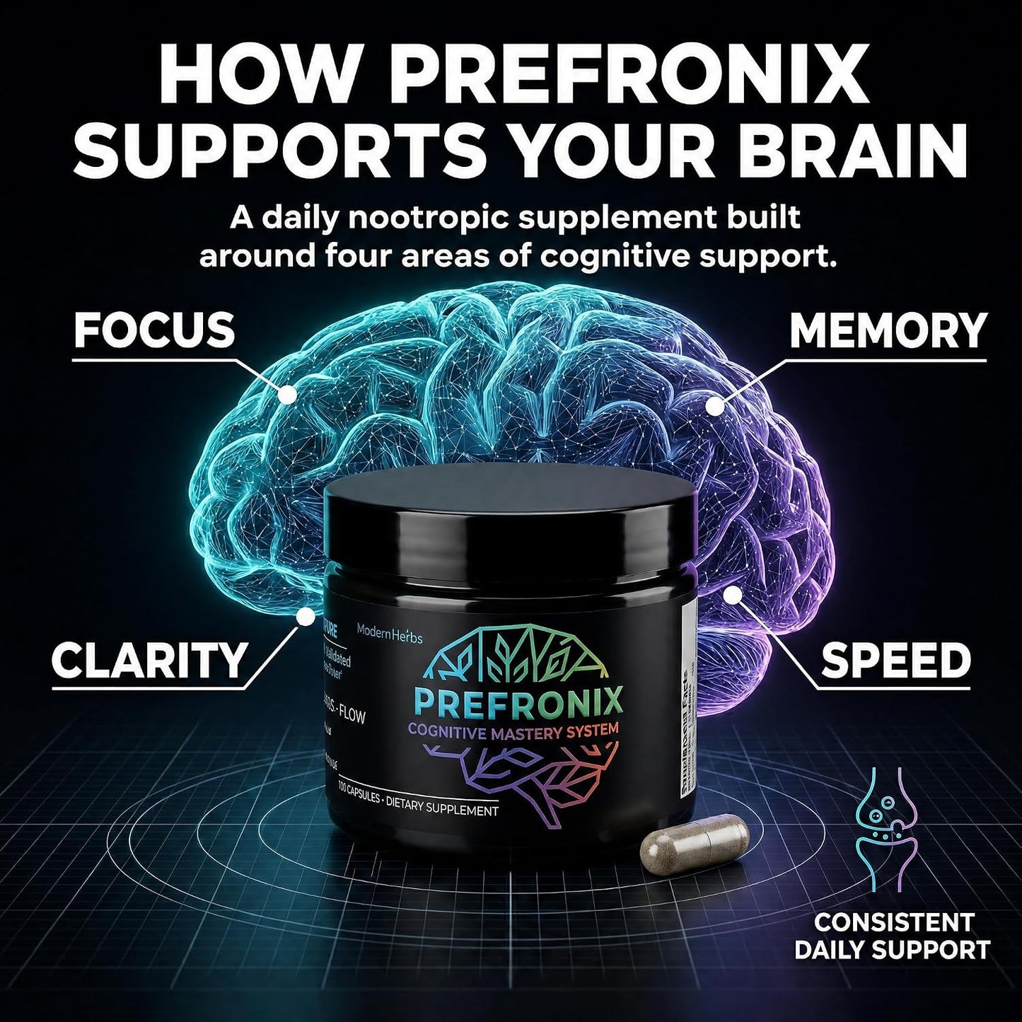 Prefronix Nootropic Brain Supplement, Ginkgo Biloba, Memory & Cognitive | 100-Day Supply; Caffeine-Free Daily Focus; 14 Botanicals for Men, Women and Seniors; GMP-Certified Quality