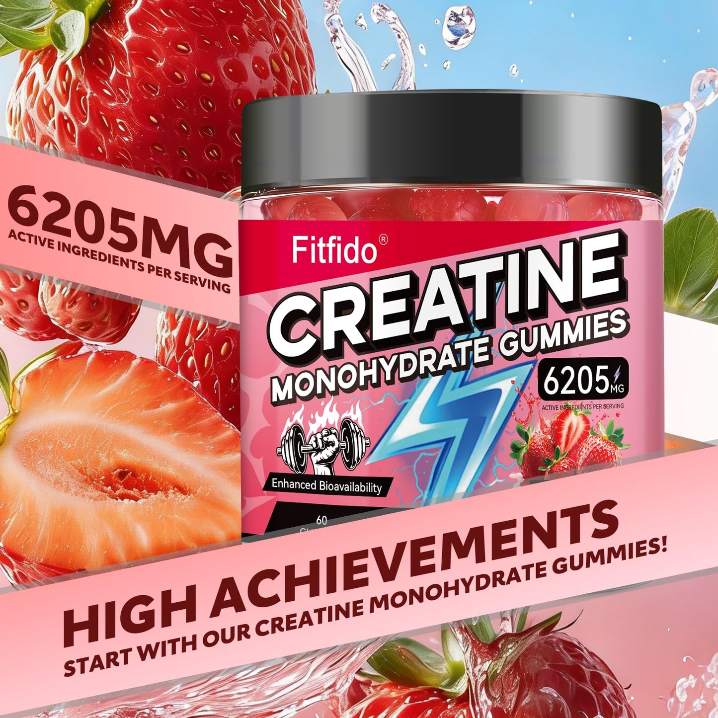Creatine Monohydrate Gummies with L-Carnitine, 60 Count | Creatine Monohydrate, Gym & Training, Muscle Performance Support, L-Carnitine, Taurine, Sugar Free, Vegan