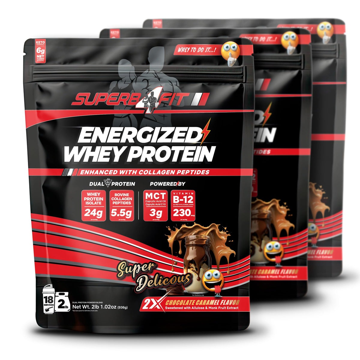 SUPERB4FIT Whey Protein Isolate Protein Keto Powder Chocolate Caramel Protein Shake