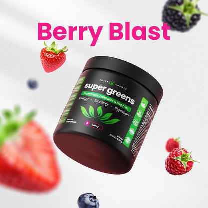 SuperGreens Powder, 40+ Organic Superfoods, Probiotics & Enzymes for Energy, Digestion, Gut Health & Bloating | Organic Fruit & Veggie Drink Mix, Daily Green Juice Smoothie Blend, Spinach, Noni Plus