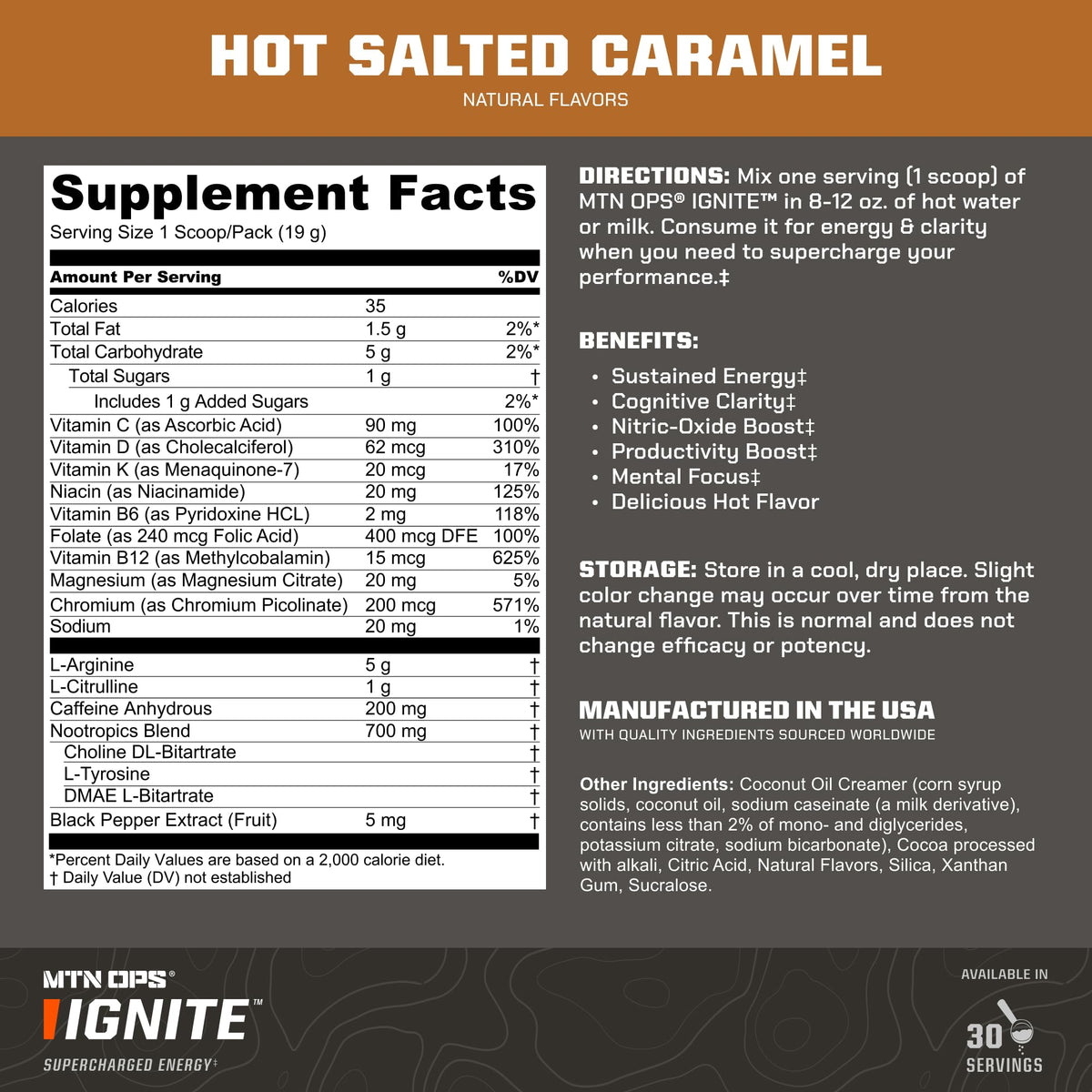 MTN OPS Hot Ignite Focus & Energy Coffee, Mountain Mocha