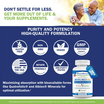 Power By Naturals Methyl Multi One – Iron-Free Methylated Multivitamin with 5-MTHF, Methyl B12 & CoQ10 – Methylation Support for Men & Women – Vegan, Non-GMO – 60 Capsules (2-Month Supply) | With 5-MTHF, Methyl B12 & CoQ10 - Methylation Daily Support for