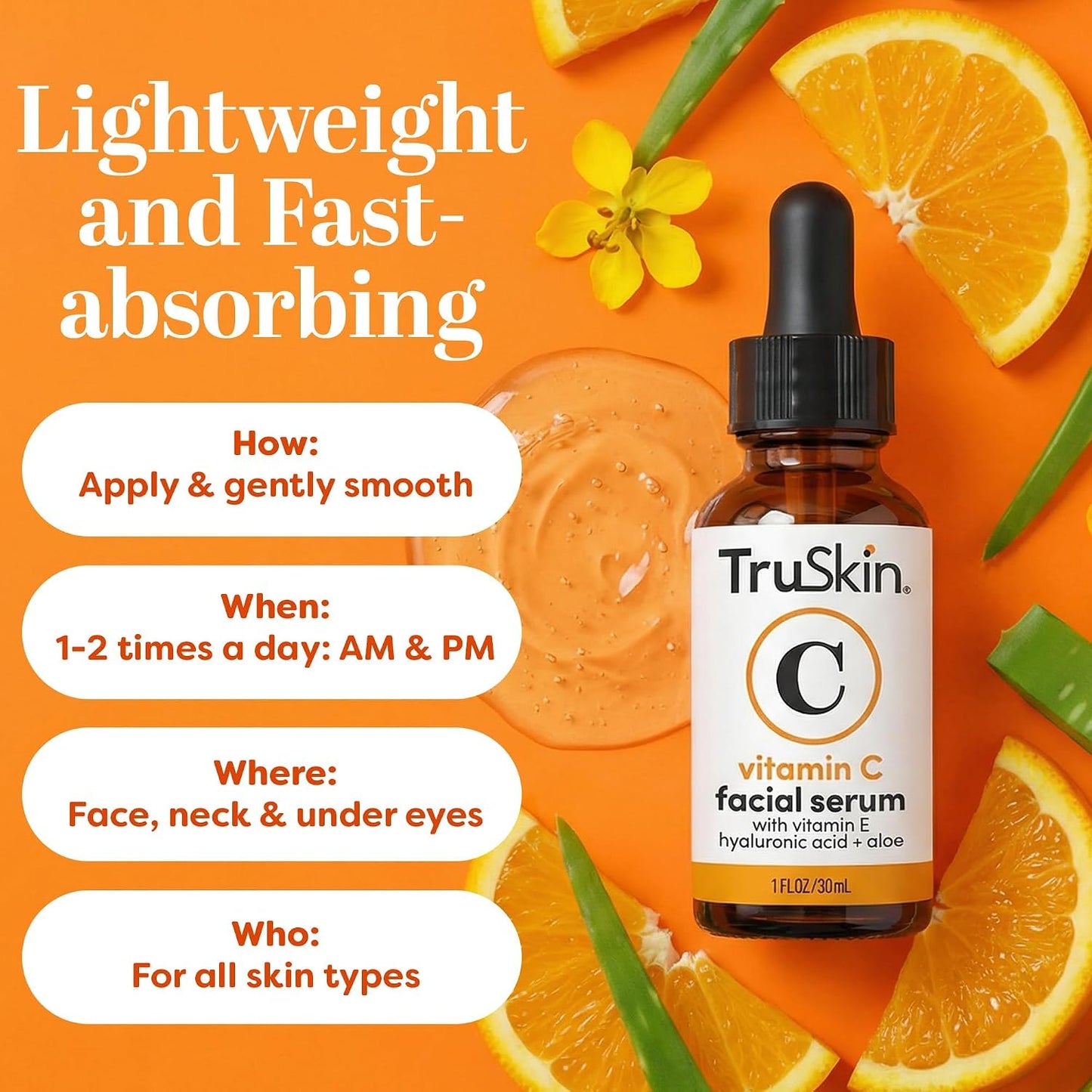 TruSkin Brightening Vitamin C Serum for Face with Hyaluronic Acid, 1 fl oz | Anti aging face serum with Vitamin E to improve the look of dark spots, fine lines, skin tone & support radiant-looking skin