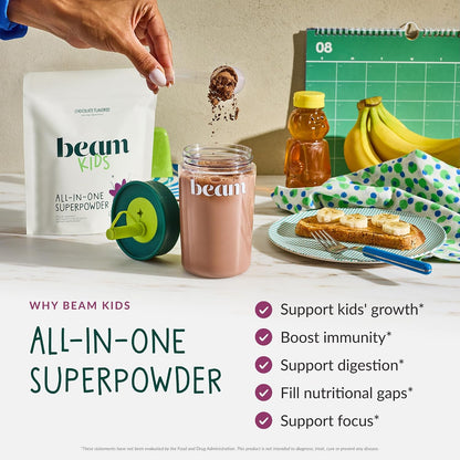 BEAM Kids Bundle, Chocolate and Strawberry Milk Flavor, Multivitamin Powder – Kids Vitamins with Greens, Probiotic & Prebiotic, Immune Support for Children & Toddlers, No Artificial Sweeteners