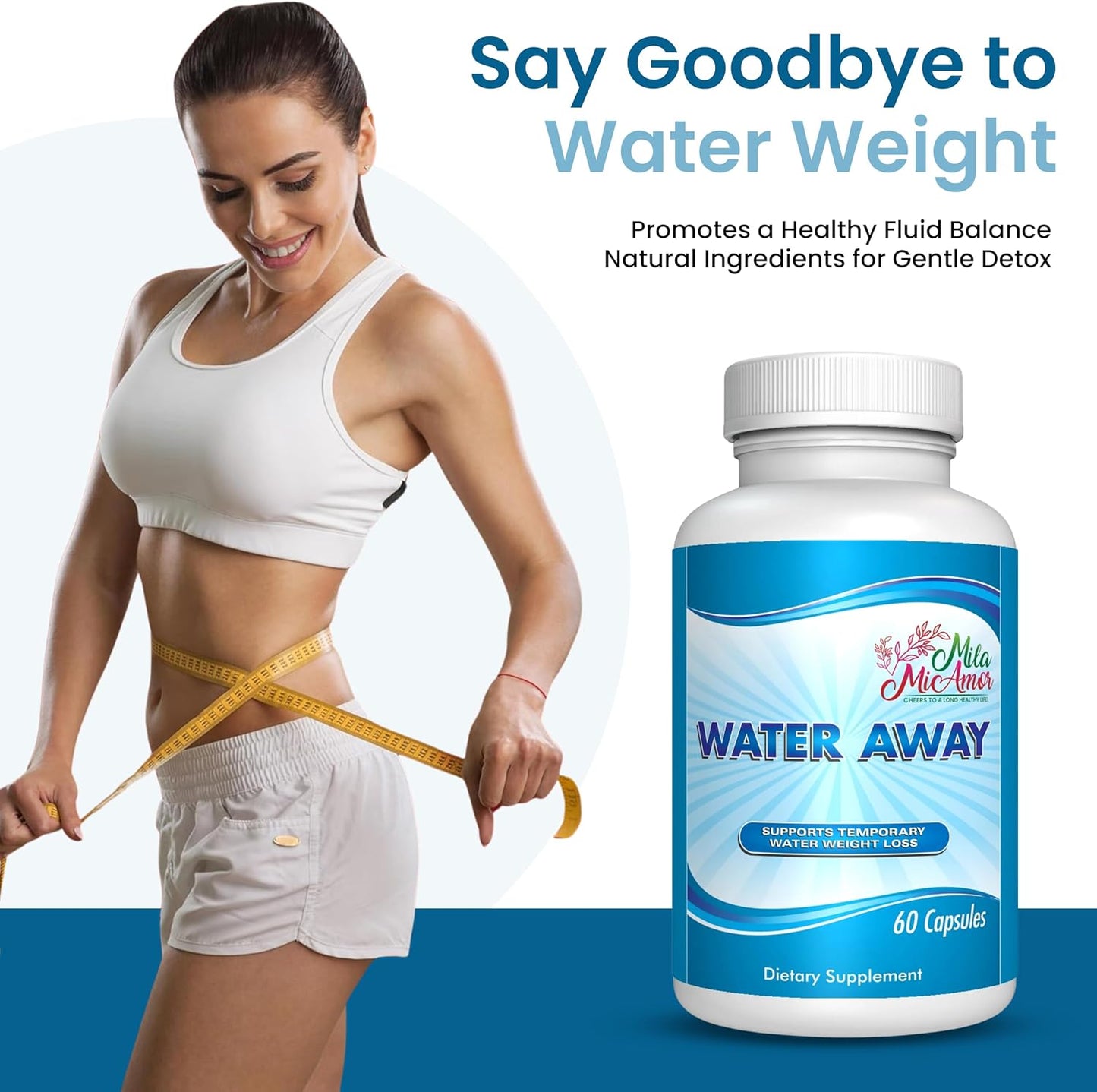 Water Away Natural Diuretic Capsules – Beat Bloating & Water Retention, Support Fluid Balance & Boost Energy with a Gentle Formula of Vitamins, Minerals, Herbs & Roots – 60 Capsules for a Slimmer You