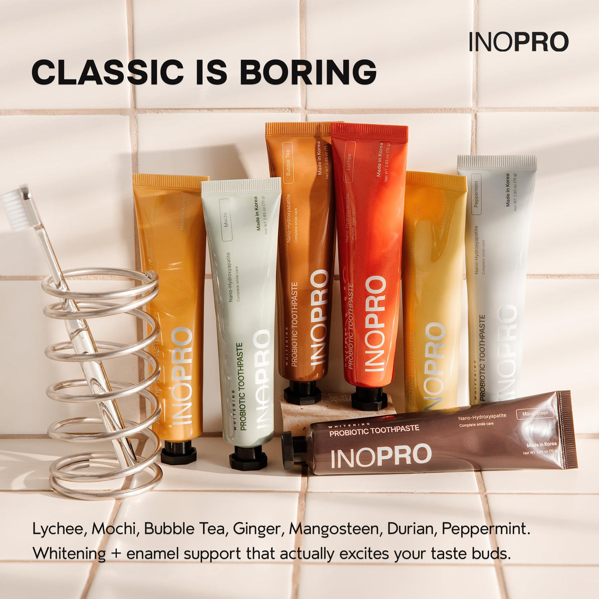 INOPRO Whitening Hydroxyapatite Toothpaste with Probiotic for Sensitive Teeth, Fluoride Free Enamel Support Toothpaste, SLS Free, Baking Soda, Coconut Oil, 5oz