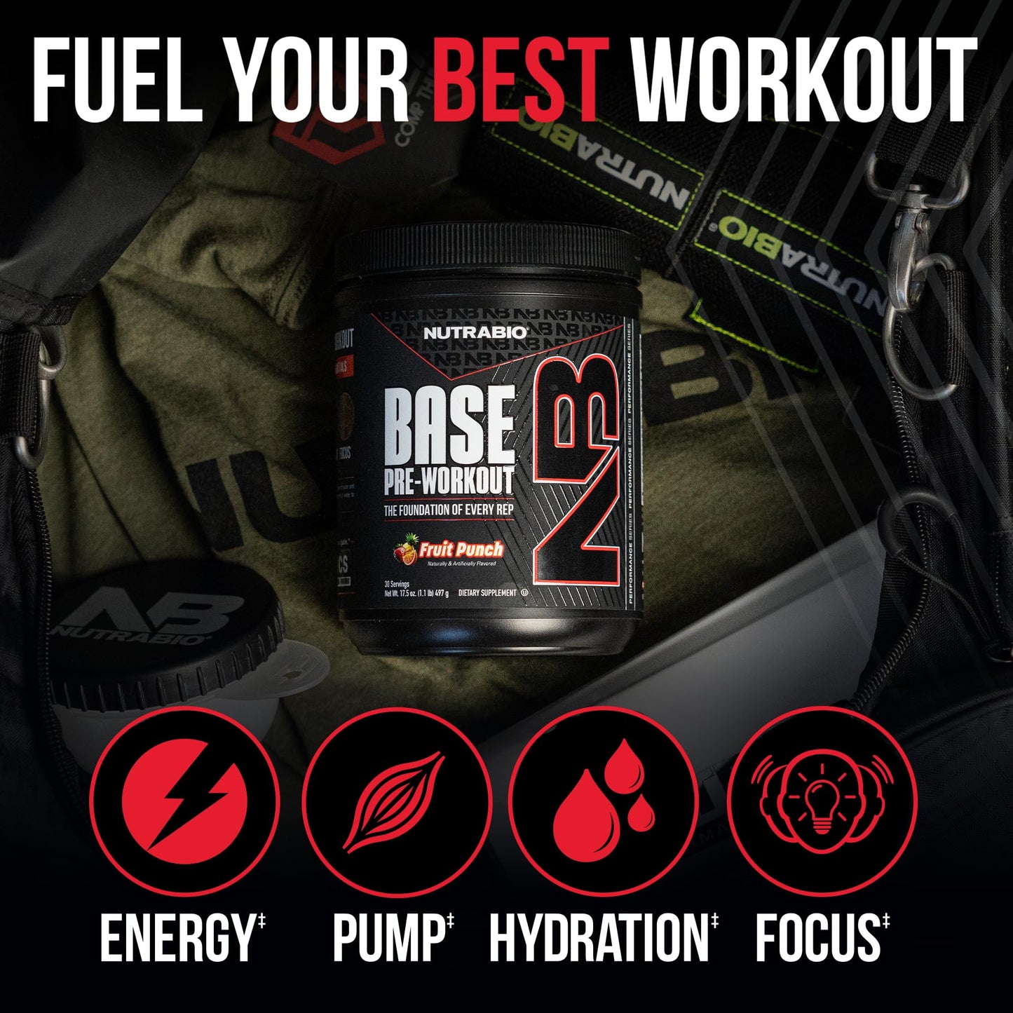 NutraBio Base Pre-Workout Powder 200mg Caffeine, Sustained Energy, Focus, Endurance, Pump, Sugar Free, Clean Preworkout for Men and Women - Beta Alanine, L-Tyrosine, 30 Servings - Lemon Lime