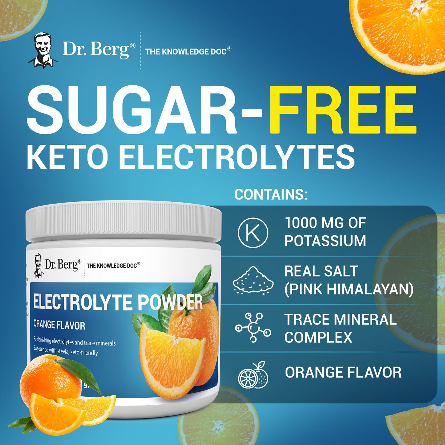 Dr. Berg Zero Sugar Hydration Keto Electrolyte Powder - Enhanced w/ 1000 mg of Potassium & Real Pink Himalayan Salt (NOT Table Salt) - Raspberry & Lemon Flavor Hydration Drink Supplement, 100 Servings