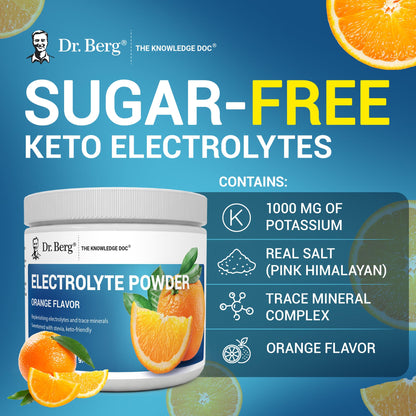 Dr. Berg Zero Sugar Hydration Keto Electrolyte Powder - Enhanced w/ 1000 mg of Potassium & Real Pink Himalayan Salt (NOT Table Salt) - Raspberry & Lemon Flavor Hydration Drink Supplement, 100 Servings
