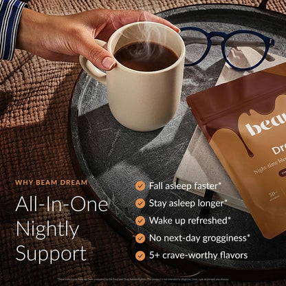 BEAM Dream Sleep Powder – Magnesium Sleep Aid for Adults with Melatonin, L-Theanine, Reishi Mushroom & Apigenin, Sleep Supplement, Sleep Cocoa Hot Chocolate Drink Mix, Brownie Batter, 30 Servings