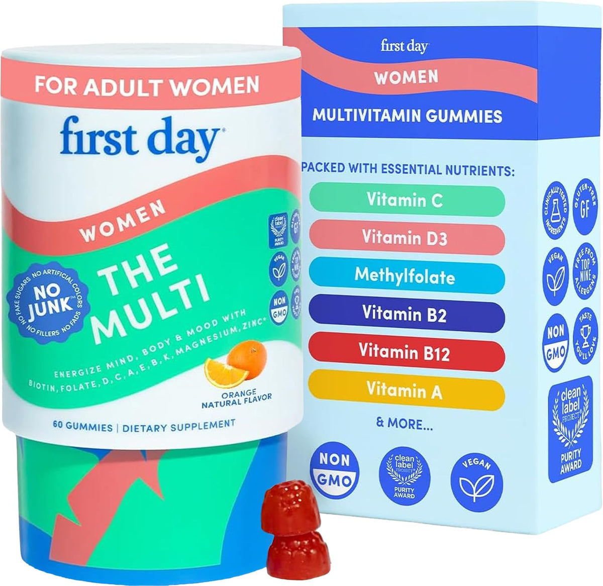 FIRST DAY Women's Multivitamin Gummies with Methylated Folate, 60 Gummies