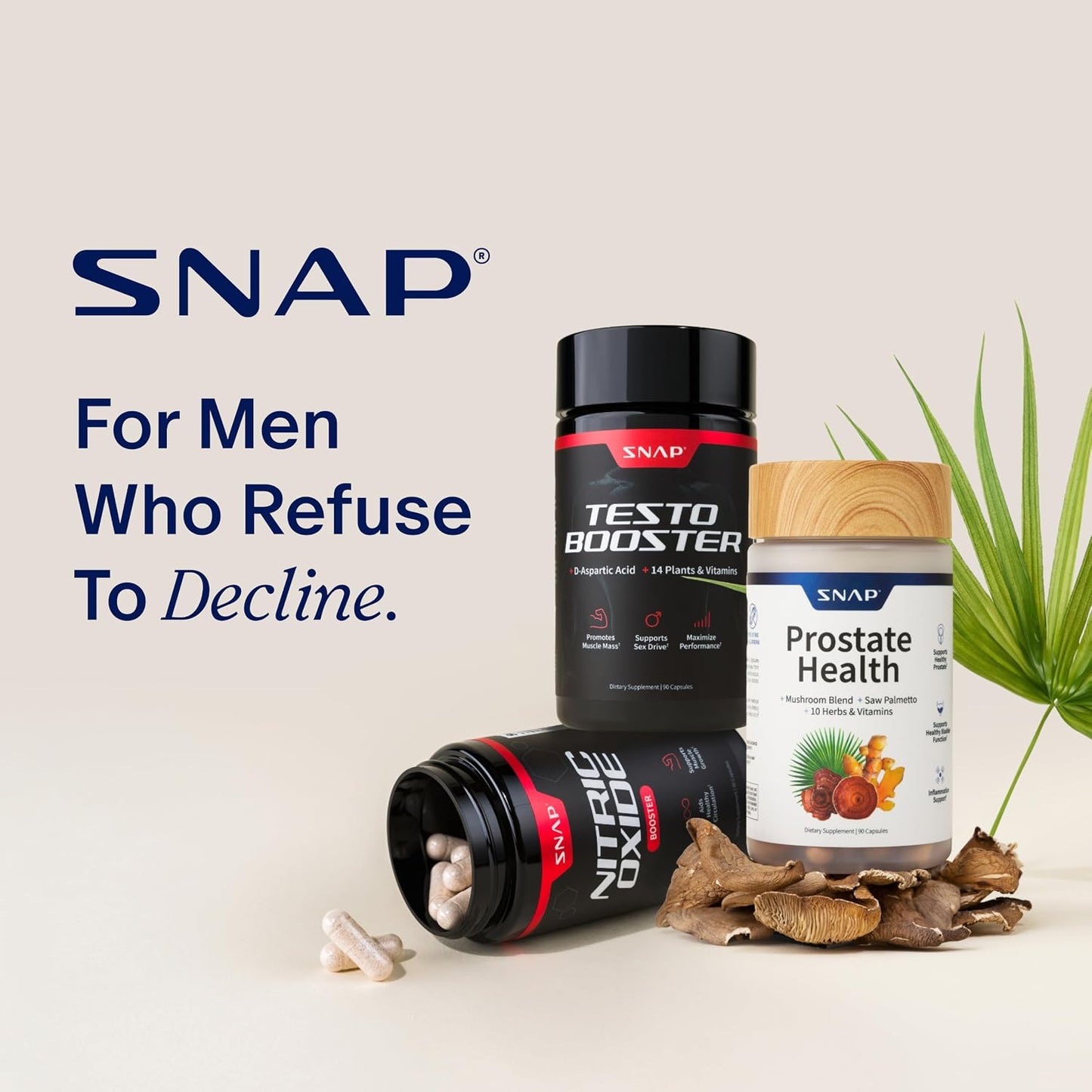 Snap Supplements Big Boy Bundle, Daily Men's Health Support, 90 Caps. Each | Includes Prostate Health with Saw Palmetto for Men, Testo Booster for Men & Nitric Oxide Booster, Vegan, Non-GMO, Gluten-Free