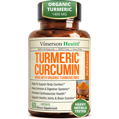 Turmeric Curcumin Supplement – 1200mg Organic Turmeric + BioPerine. 60 Caps