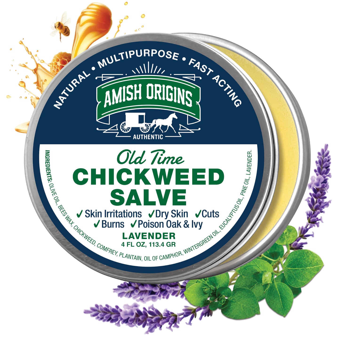Amish Origins Old Time Chickweed Salve 2 oz- The Ultimate Poison Ivy/Poison Oak Blocker, Healing Salve for Skin Disorder, Irritations, Burns, Minor Cuts