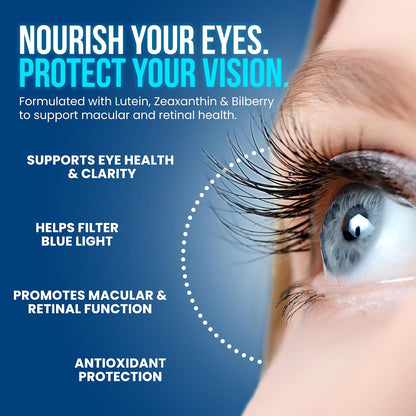 OmniBiotics Vision Clarity Eye Vitamin and Mineral Supplement - Bilberry, Lutein and Zeaxanthin Macular Health Supplement for Adults - 60 Vegan Capsules