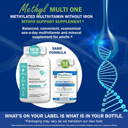 Power By Naturals Methyl Multi One – Iron-Free Methylated Multivitamin with 5-MTHF, Methyl B12 & CoQ10 – Methylation Support for Men & Women – Vegan, Non-GMO – 60 Capsules (2-Month Supply) | With 5-MTHF, Methyl B12 & CoQ10 - Methylation Daily Support for