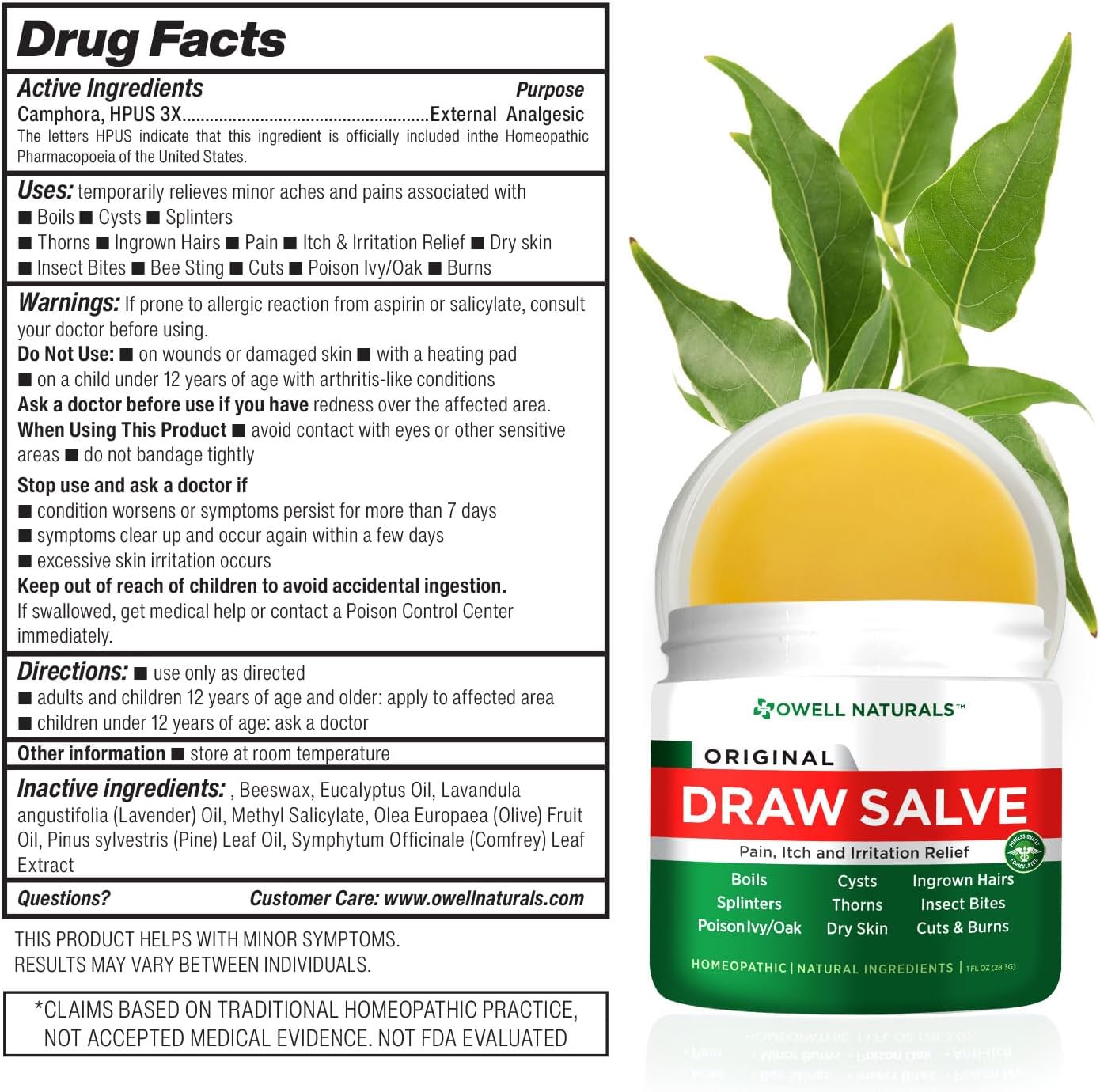 OWELL NATURALS Drawing Salve Ointment for Boil & Cyst Removal, Deep Ingrown Hair, Splinter Remover, Bug Spider Bites, Bee Sting, Mosquito Itching, Poison Ivy