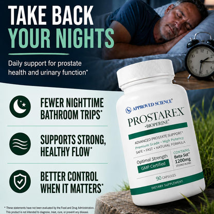 Approved Science Prostarex - Advanced Prostate Supplements for Men – Prostate, Bladder & Urinary Health Support with Saw Palmetto, Beta-Sitosterol & BioPerine – 270 Capsules (3 Month Supply)