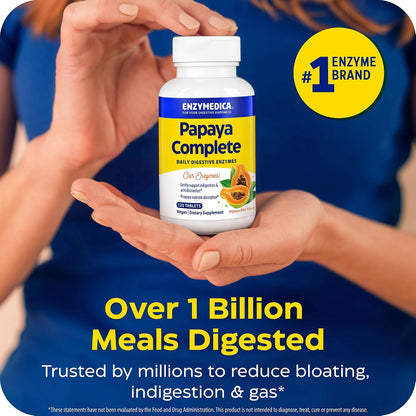 Enzymedica Papaya Complete - Papaya Enzymes Chewable, Digestive Enzyme Supplement for Women and Men, Digestion & Gut Health Support, High Potency Bromelain & Papain, Vegan, Gluten Free - 120 Tablets
