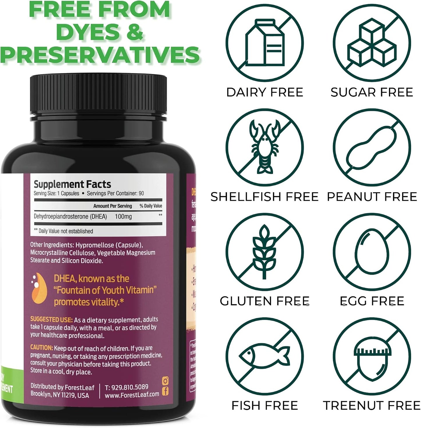 DHEA 100mg | DHEA Supplement for Women | DHEA Supplement for Men | Pure High Strength Micronized Dehydroepiandrosterone | Supports Energy, Hormone Balance, Anti-Aging, Mood | 90 Caps (3-Month Supply)