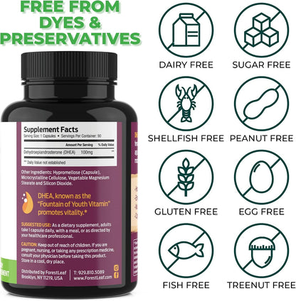 DHEA 100mg | DHEA Supplement for Women | DHEA Supplement for Men | Pure High Strength Micronized Dehydroepiandrosterone | Supports Energy, Hormone Balance, Anti-Aging, Mood | 90 Caps (3-Month Supply)