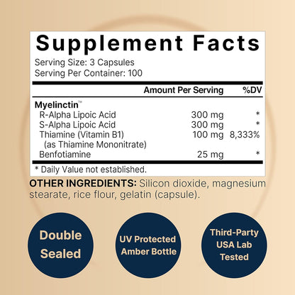 NatureBell Alpha Lipoic Acid Complex, 600mg, 300 Capsules | 4-in-1 Myelinctin Formula with R-ALA, S-ALA, Thiamine & Benfotiamine | High Absorption & Antioxidant Support | Non-GMO, Gluten-Free