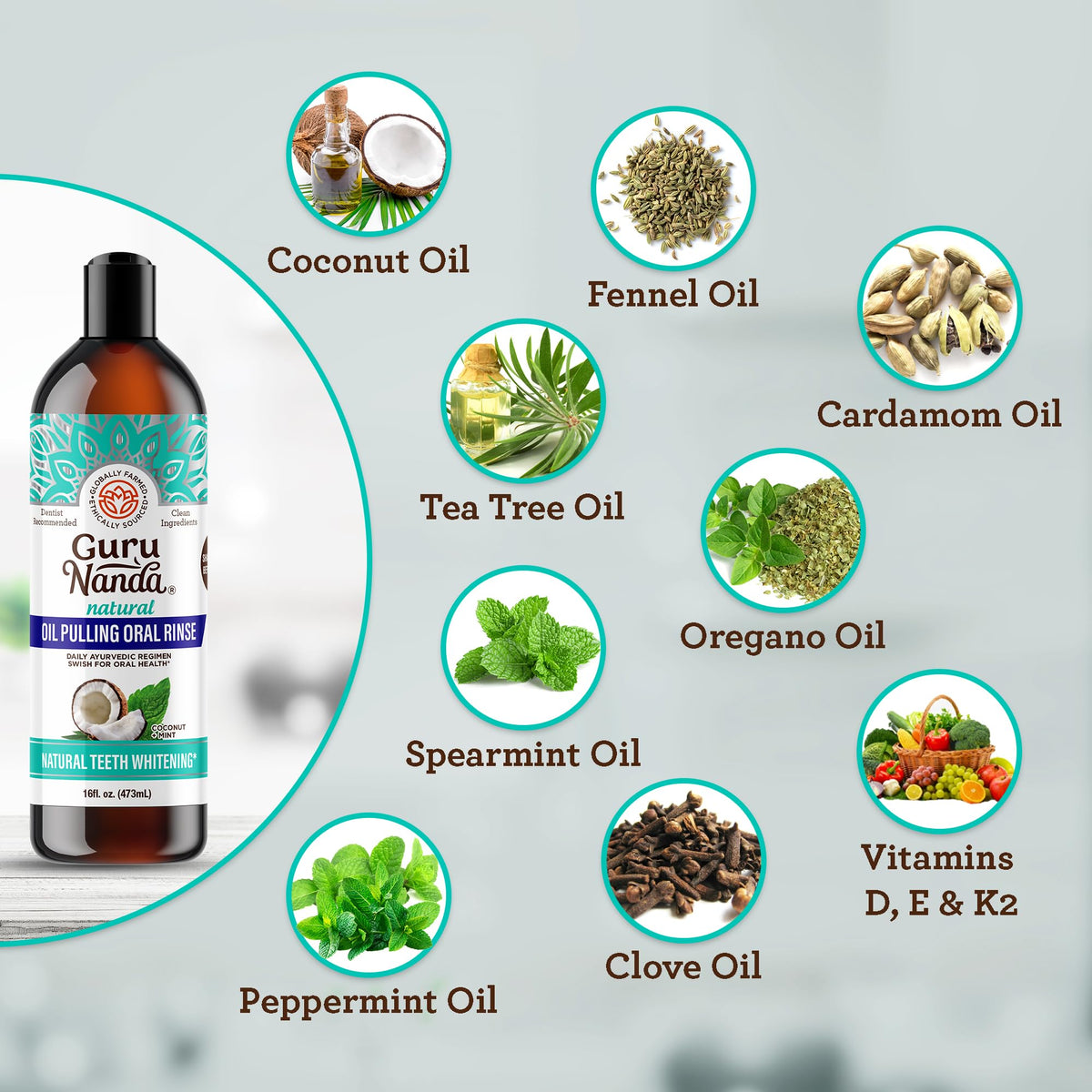 GuruNanda Coconut Oil Pulling with 7 Essential Oils and Vitamin D3, E, K2 (Mickey D)