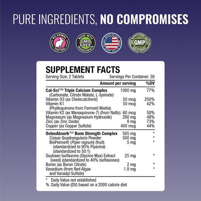Approved Science Bonesyl - Strengthen Bones, Limit Bone Density Loss - Maintain Overall Bone Health - K2, BioPerine, and Magnesium - 60 Tablets - Vegan - Made in USA