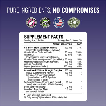 Approved Science Bonesyl - Strengthen Bones, Limit Bone Density Loss - Maintain Overall Bone Health - K2, BioPerine, and Magnesium - 60 Tablets - Vegan - Made in USA