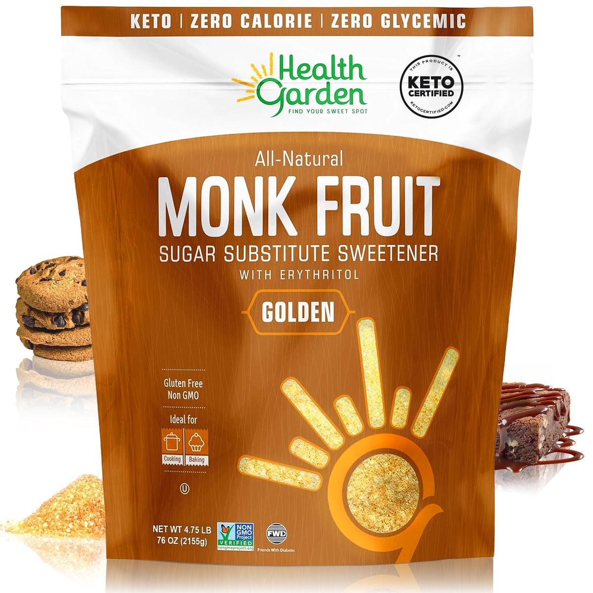 Health Garden Monk Fruit Sweetener, Golden Sugar Substitute - 2.5 lb