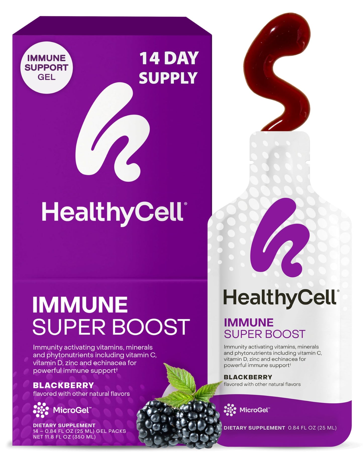 Healthycell Immune Super Boost Daily Liquid Supplement - 14 Gel Packs | Immune Support Supplement for Adults with Echinacea, Elderberry, Vitamin C, Vitamin D, Calcium & Zinc