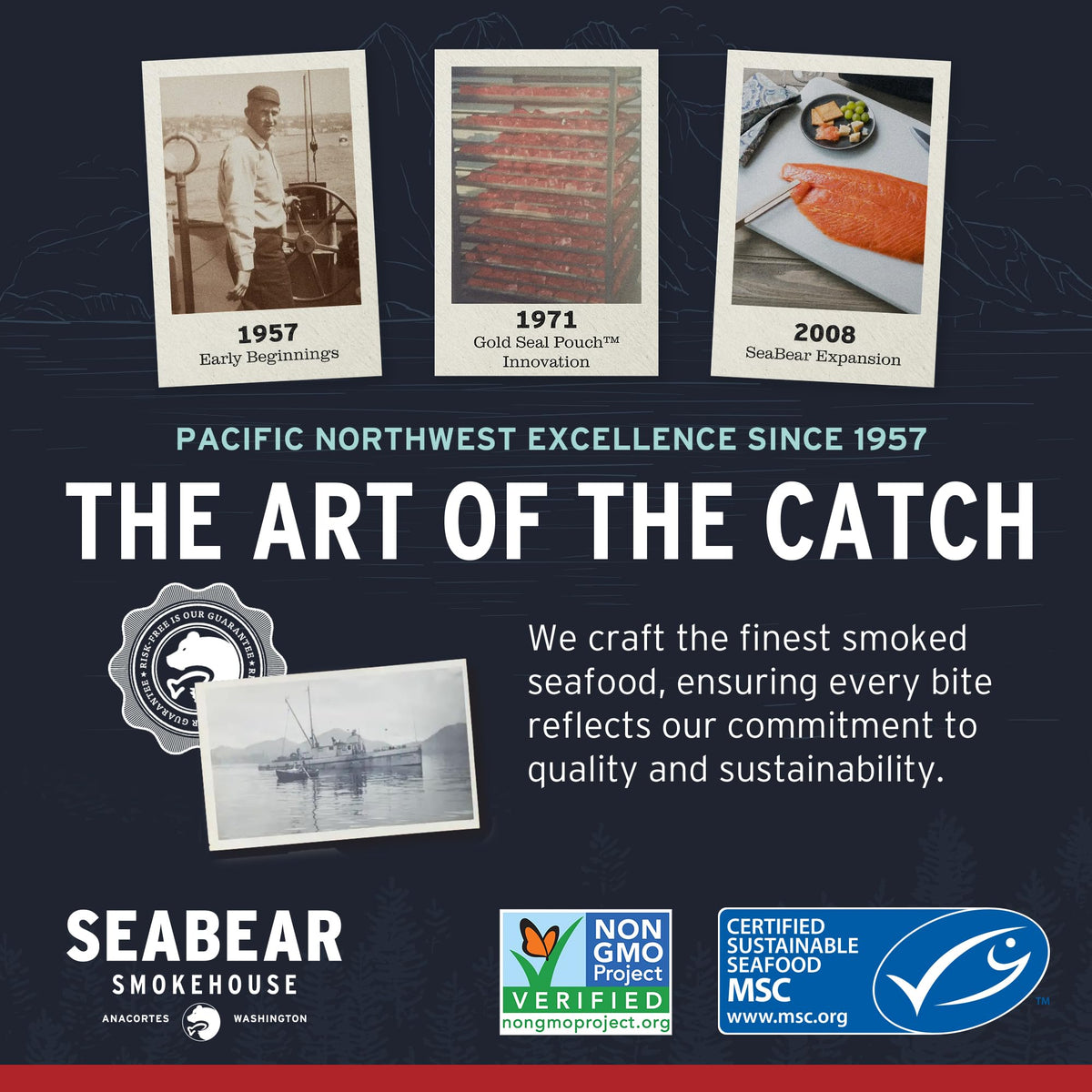 SeaBear Smoked Salmon Trio 18oz (3 x 6oz) Fillets Gift Box – Wild Alaska Sockeye, Wild Pink & Coho Fillets, Shelf Stable, Ready to Eat, 18 Ounce (3 x 6 Ounce) Filets