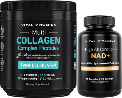 Vital Vitamins Multi Collagen Peptides Powder + NAD+ Supplement