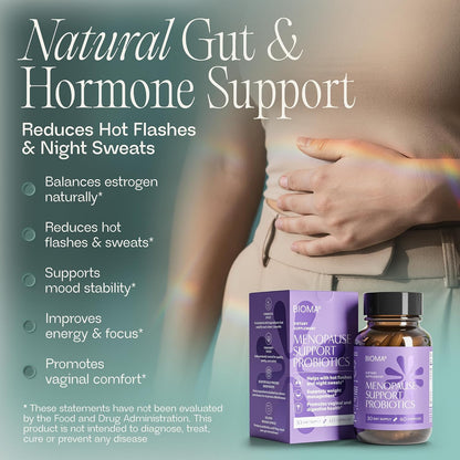 BIOMA Menopause Support Probiotics for Women - Hormone Free Hot Flash & Night Sweat Relief - Gut-Hormone Balance with Phytoestrogens, BB536, Delayed Release (60 Capsules - 30 Day Supply)
