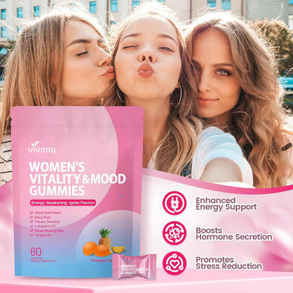 VivoNu Women Mood Gummies, Pineapple Flavor,Vegan,Non-GMO&Sugar-Free,60 Count