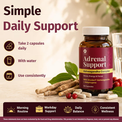 1 Body Adrenal Support Supplement, Shoden Ashwagandha + Cortisol, 60 Caps