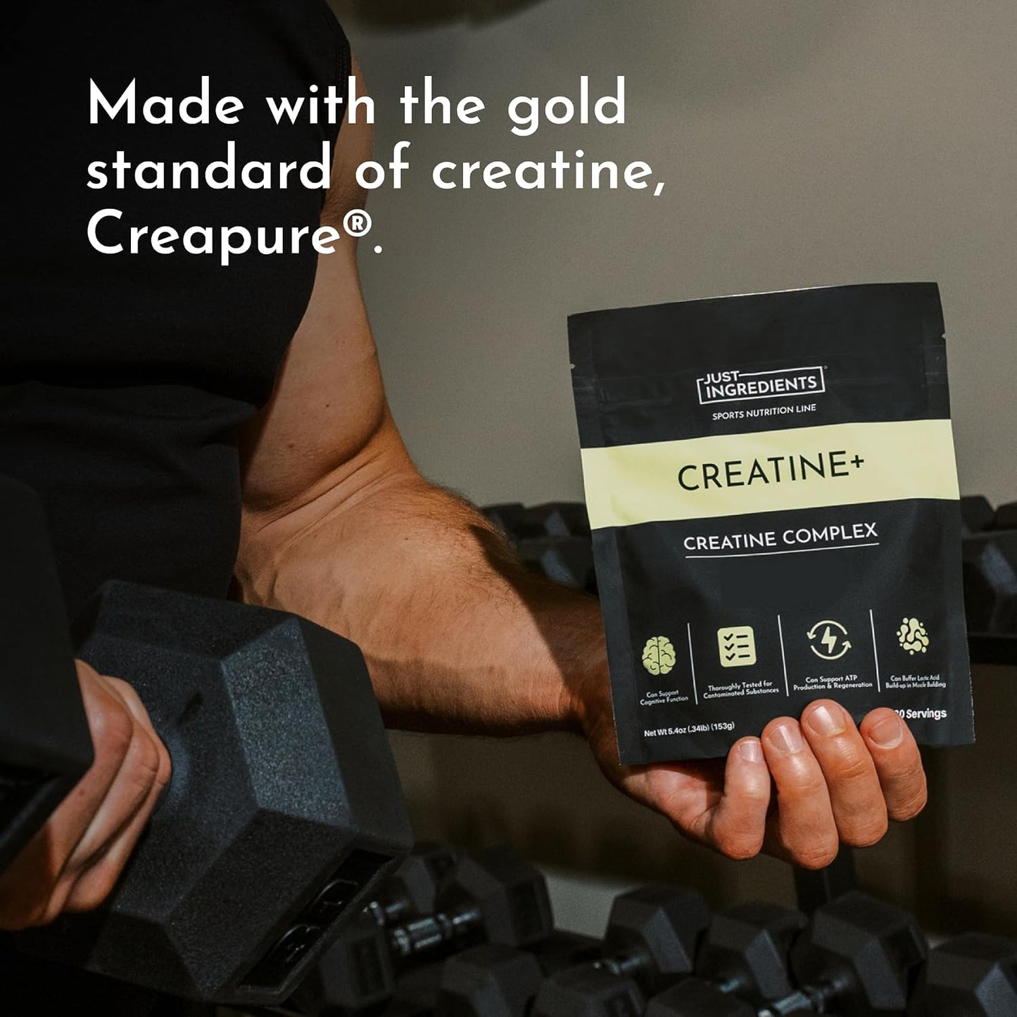JUST INGREDIENTS Creatine Monohydrate Powder with Rejen Fulvic Mineral Complex - Supports Muscle Recovery, Energy, Strength, Cognitive Function - 30 Servings
