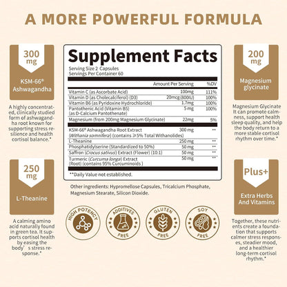 Lukaree Cortisol Supplements for Women and Men, with KSM-66® Ashwagandha | 10-IN-1 Cortisol Reducer with L-Theanine, Magnesium, Saffron & Phosphatidylserine, GMP Quality, 120 Capsules, 60-Day Supply