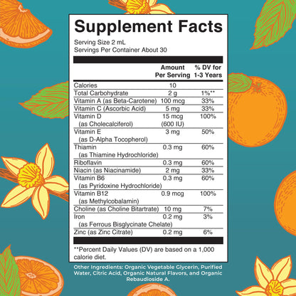 MARYRUTH'S Organics Multivitamin & Multimineral with Iron for Toddlers | USDA Organic | Sugar Free | Multivitamin Liquid Drops for Kids Ages 1-3 | Immune Support | Vegan | Non-GMO | 2 Fl Oz