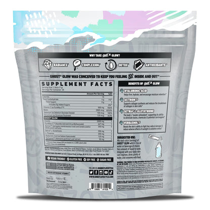 GHOST Glow Sticks: Beauty and Detox Supplement - 30 On-The-Go Stick Packs, Mango Margarita - Hyaluronic Acid, Biotin & L-Theanine for Skin-Boosting Support - Sugar Free, Gluten Free