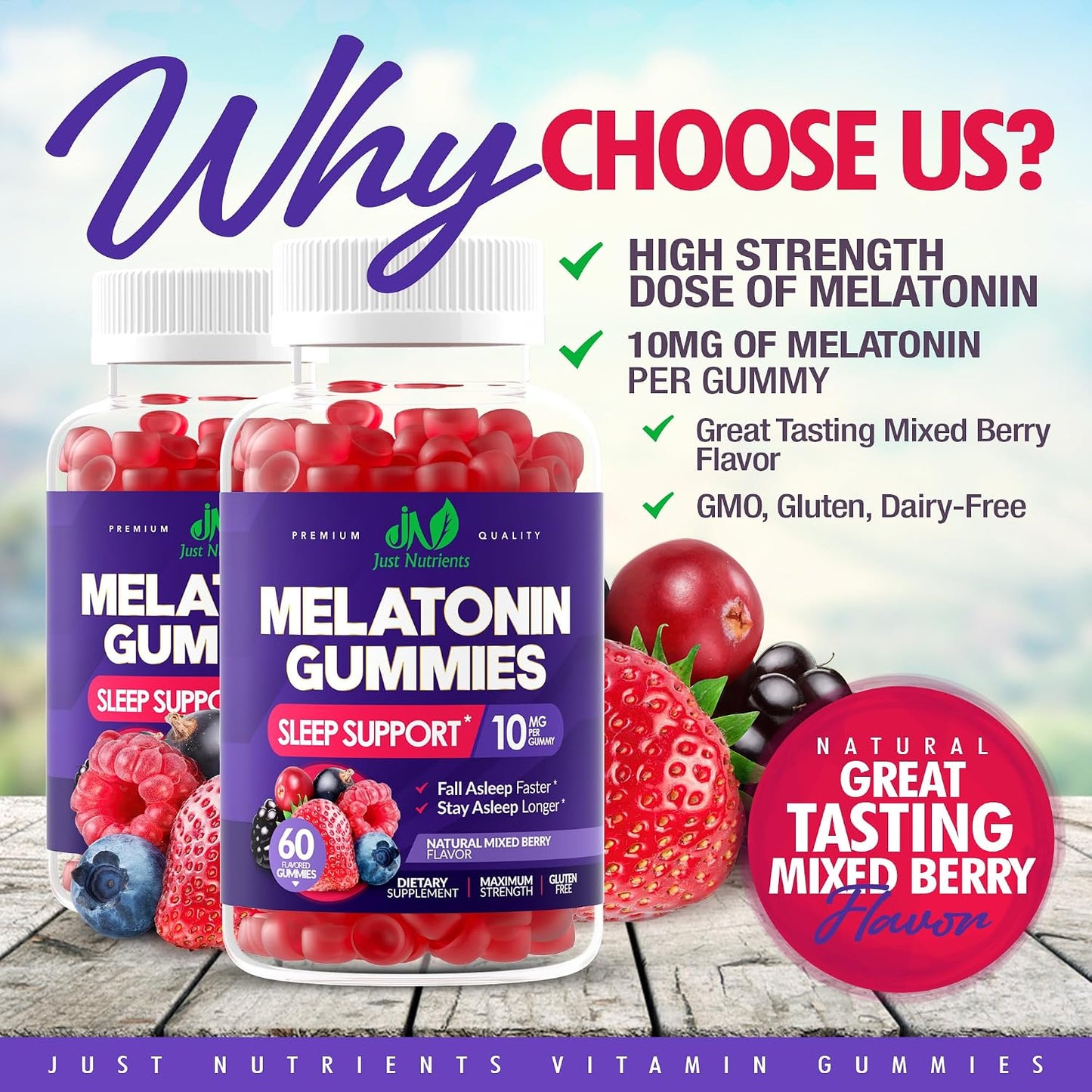 Melatonin 10mg Gummies with 10mg of Melatonin Per Gummy (60 Servings) | Maximum Strength Sleep Support for Adults - Gluten-Free, Vegetarian, Great Tasting Mixed Berry Flavor - 60 Servings