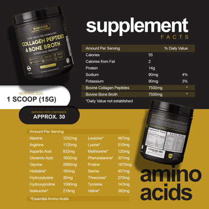 Warrior Strong Wellness Premium Collagen Peptides Bone Broth: Grass Fed Hydrolyzed