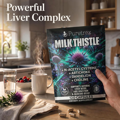 Milk Thistle Supplement - 120 Vegan Capsules, Advanced Liver Support Complex with NAC, Artichoke, Dandelion, Choline, Turmeric & BioPerine, Liver Detox, Cleanse, Bloating Relief & Digestion
